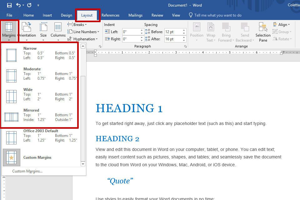 how to change page margins in ms word